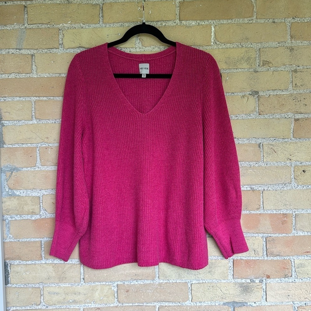 NIC+ZOE Pink V-Neck Sweater